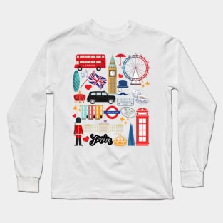 London England Collage Sightseeing Souvenir London Landmarks Long Sleeve T-Shirt